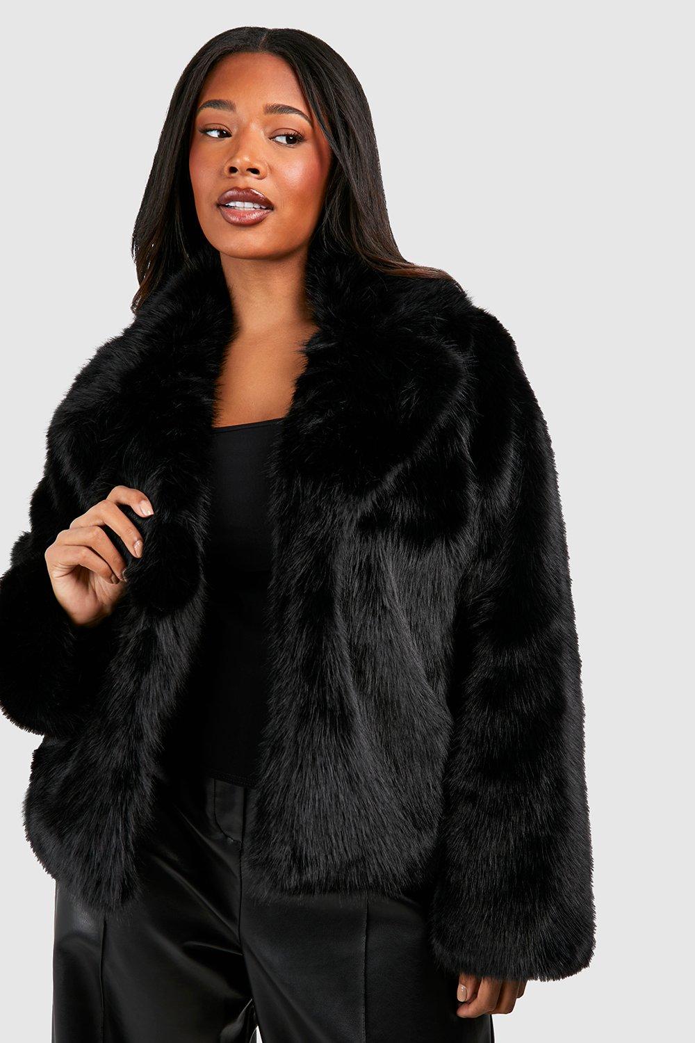 Black plus size shop faux fur coat