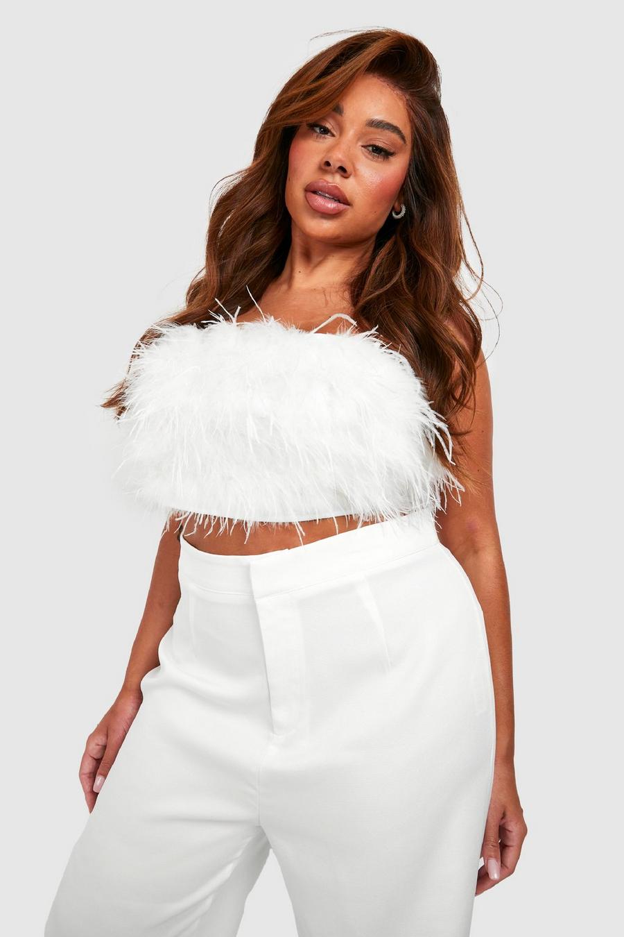 White Plus Feather Bandeau Top image number 1