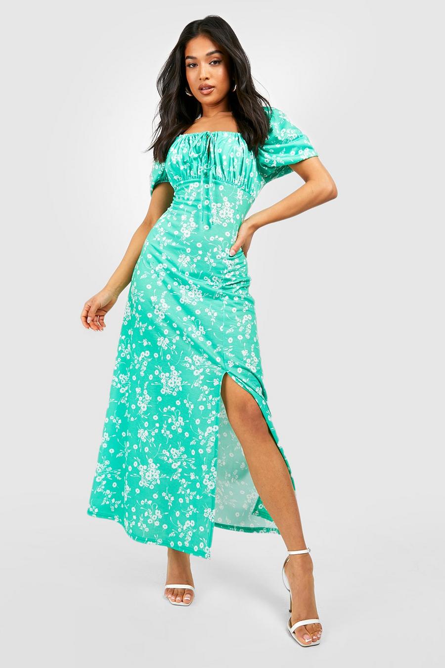 Green Petite Ditsy Puff Sleeve Midaxi Dress image number 1