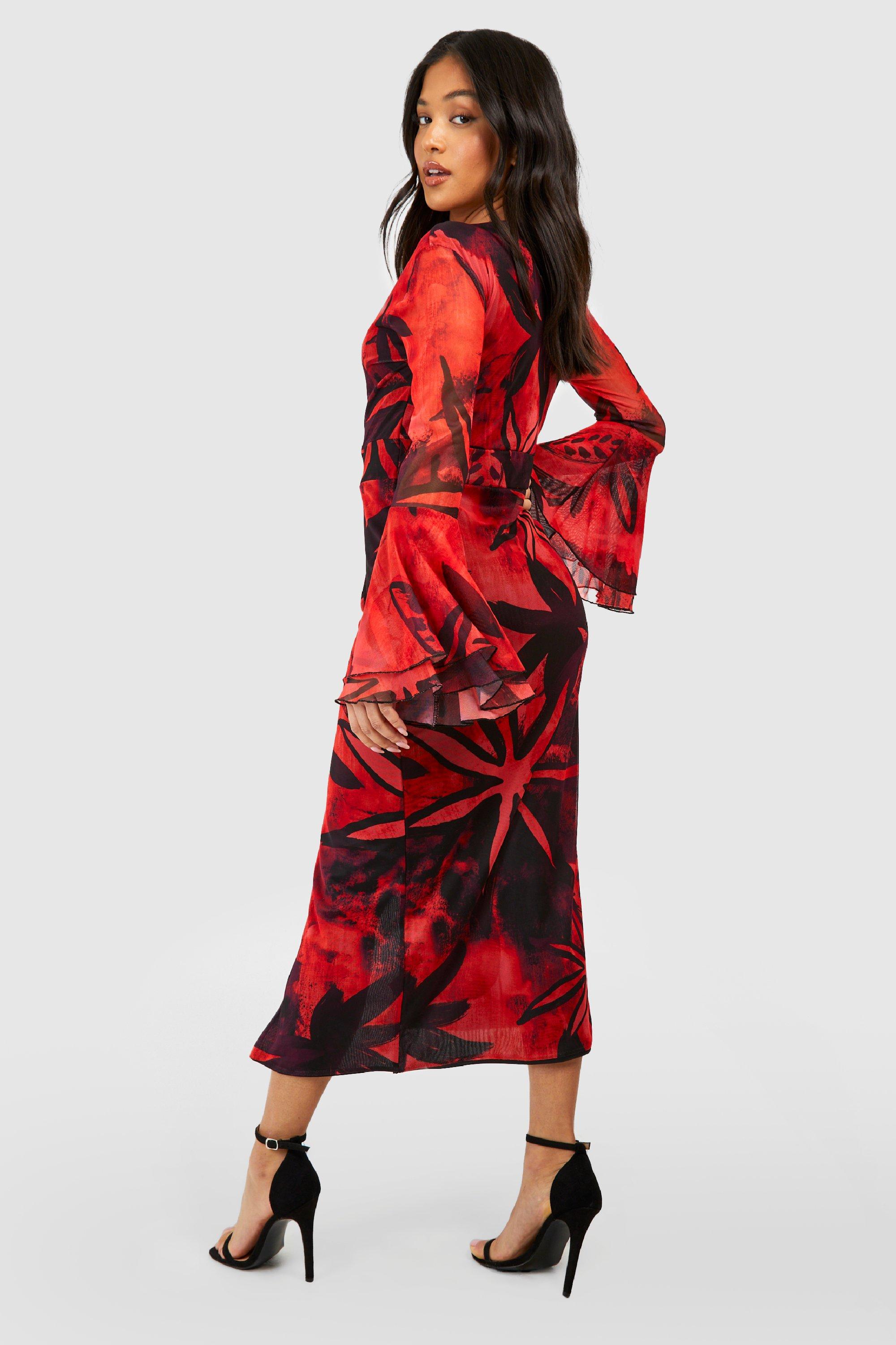 Red dress with flared 2024 sleeves