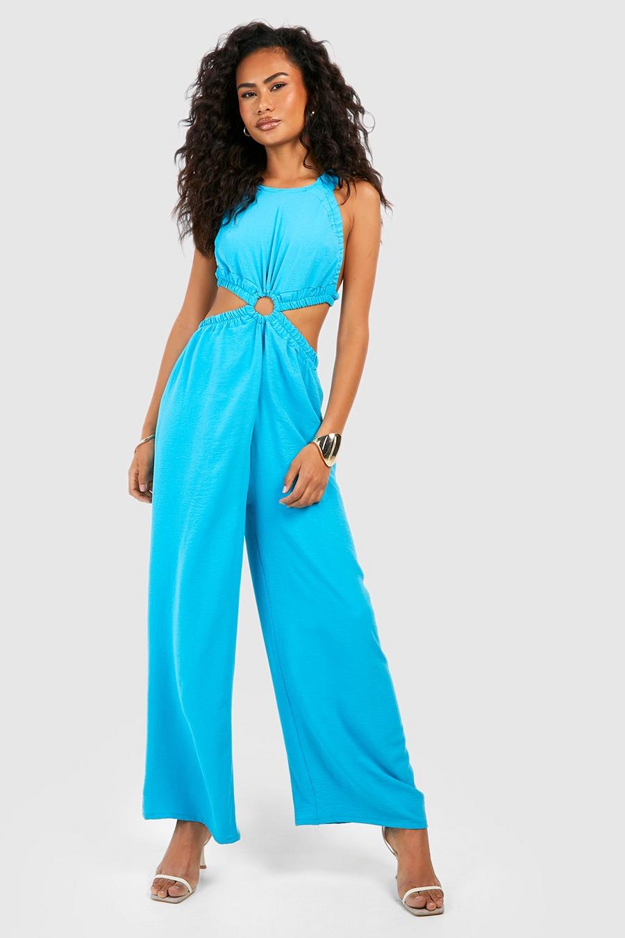 Turquoise Jumpsuit Met Uitsnijding image number 1