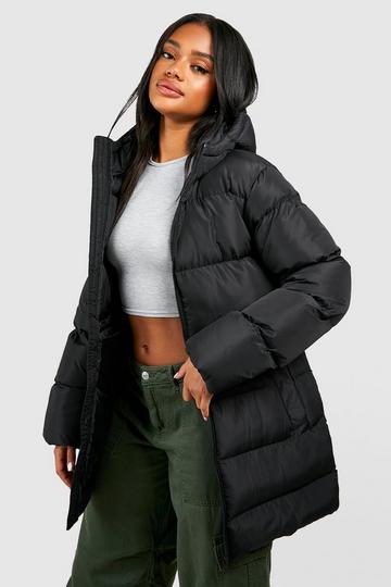 Black Synched Waist Puffer Jacket