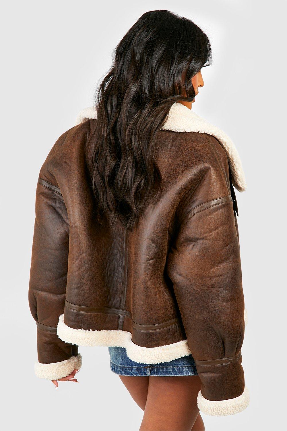 Plus Size Buckle Detail Aviator Jacket