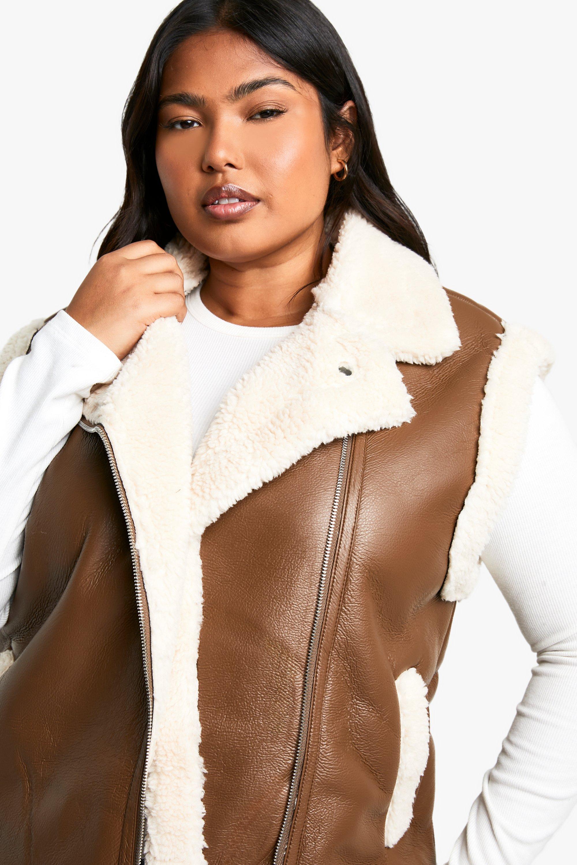 Plus Teddy Trim Faux Leather Gilet boohoo DK