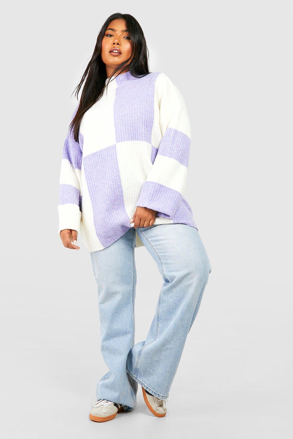 Plus Color Block High Neck Sweater