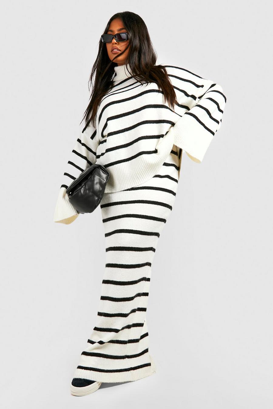 Ivory Plus Soft Knit Stripe Skirt image number 1