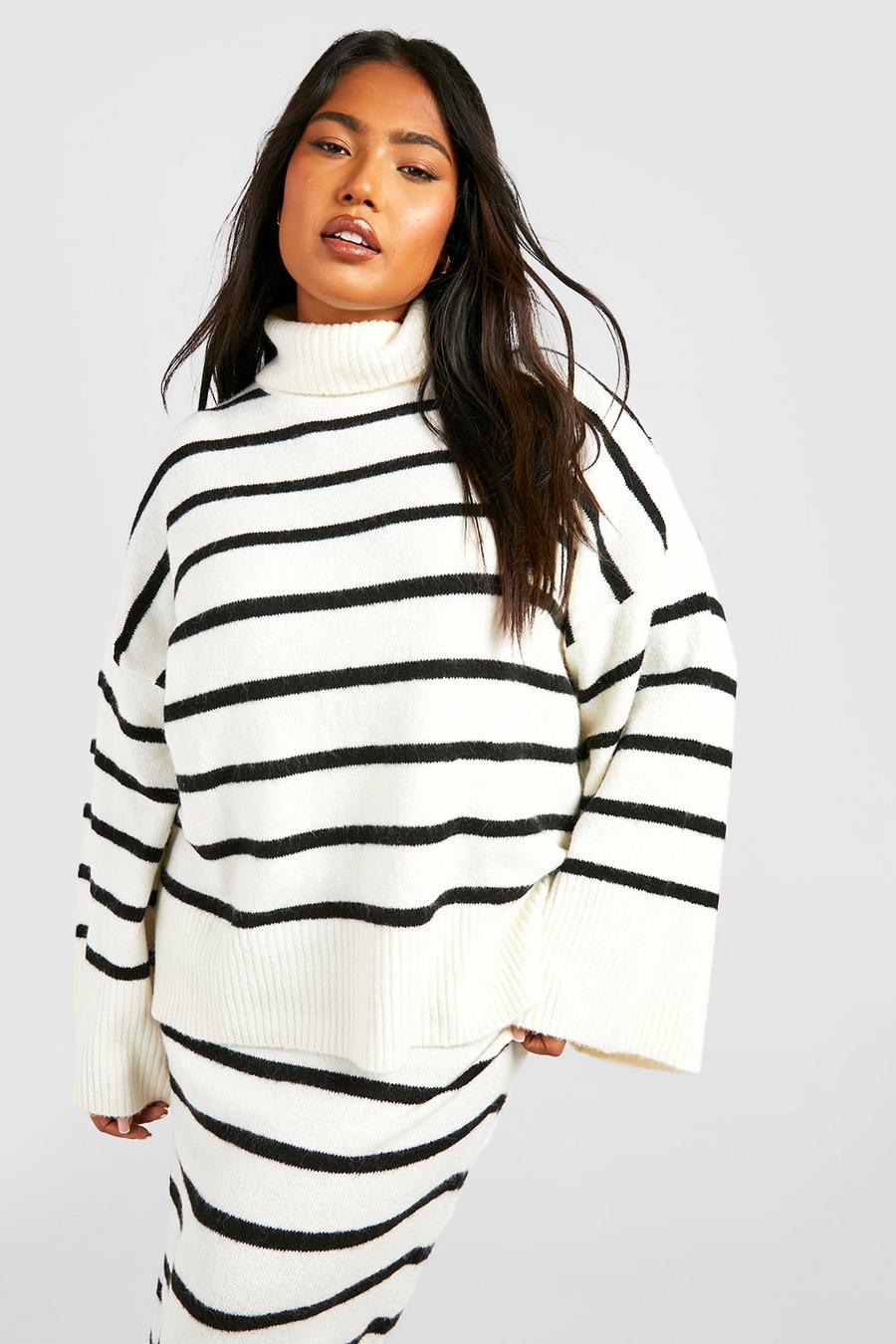 Ivory Plus Soft Knit Stripe Sweater image number 1