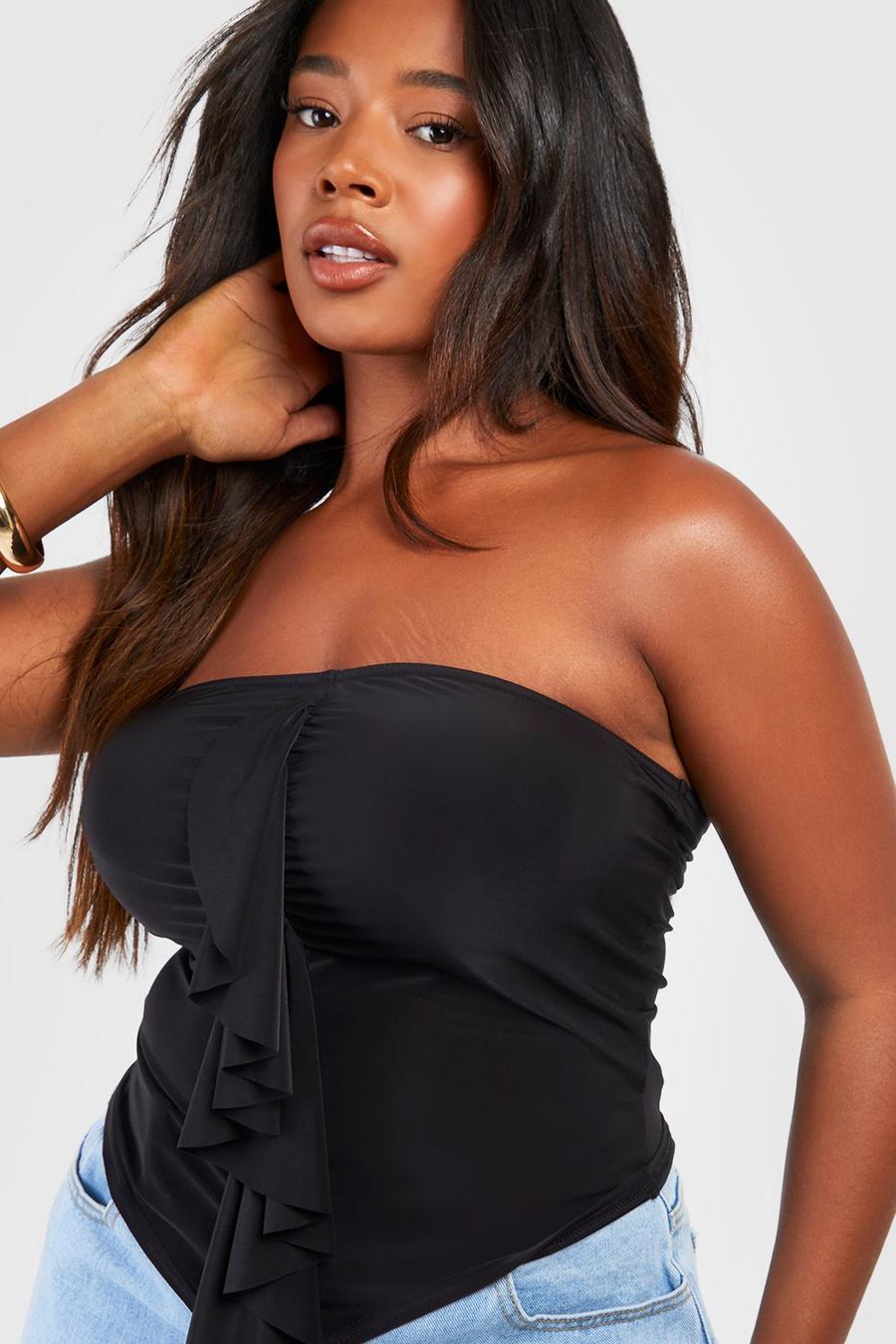 Black Plus Bandeau Ruched Ruffle Top image number 1