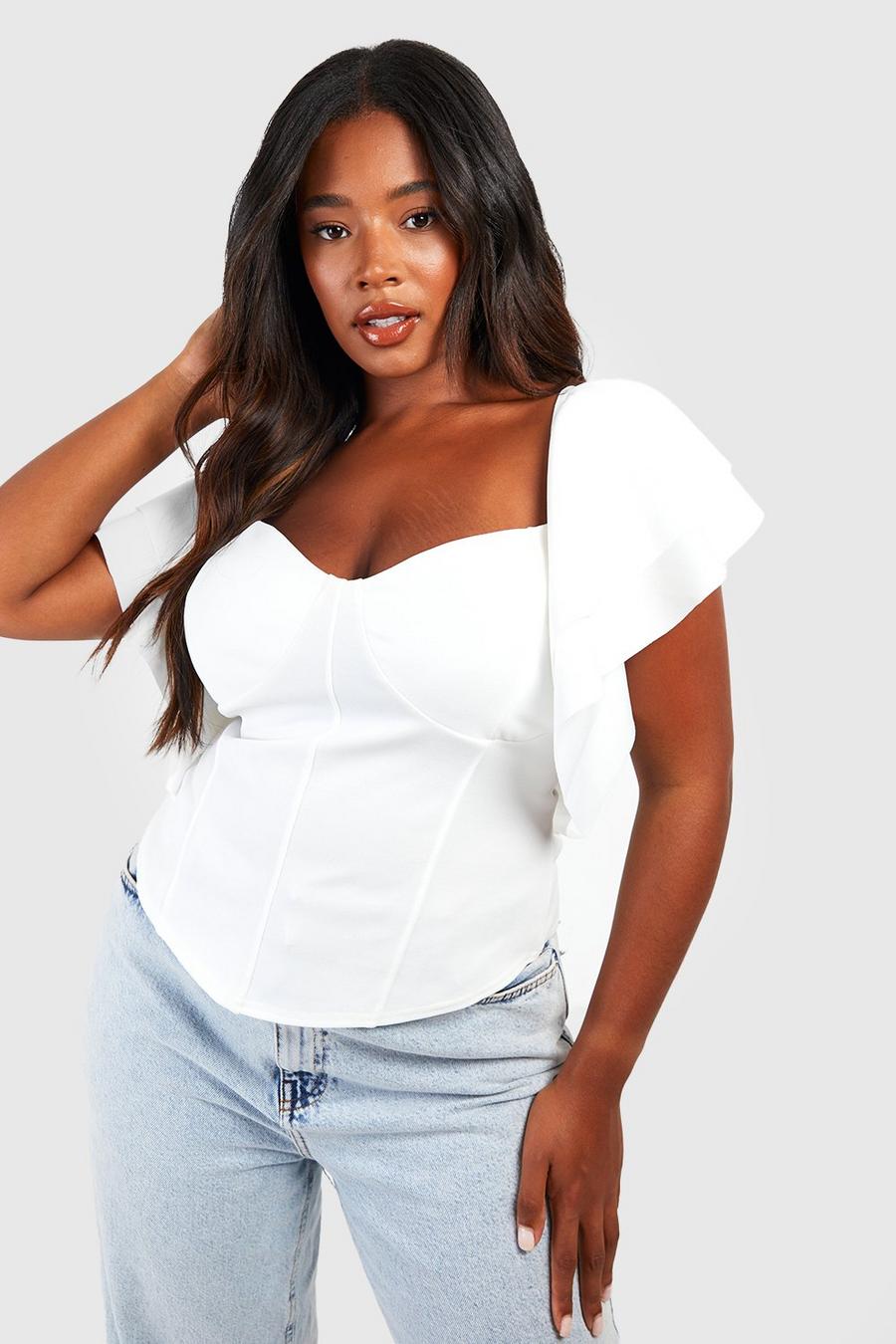 White Plus Ruffle Sleeve Corset Top image number 1
