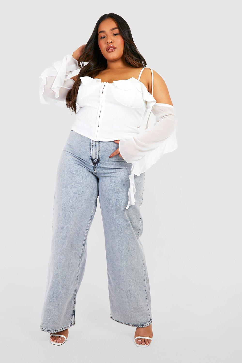 Plus size store ruffle bottom jeans