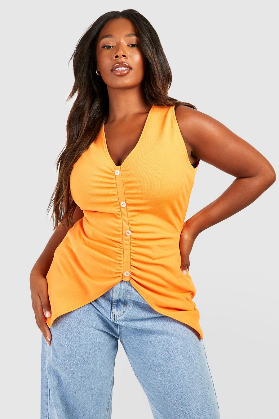 Top lungo Plus Size con ruches frontali, Orange image number 1