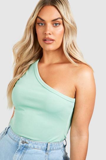Sage Green Plus Thick Binding One Shoulder Top