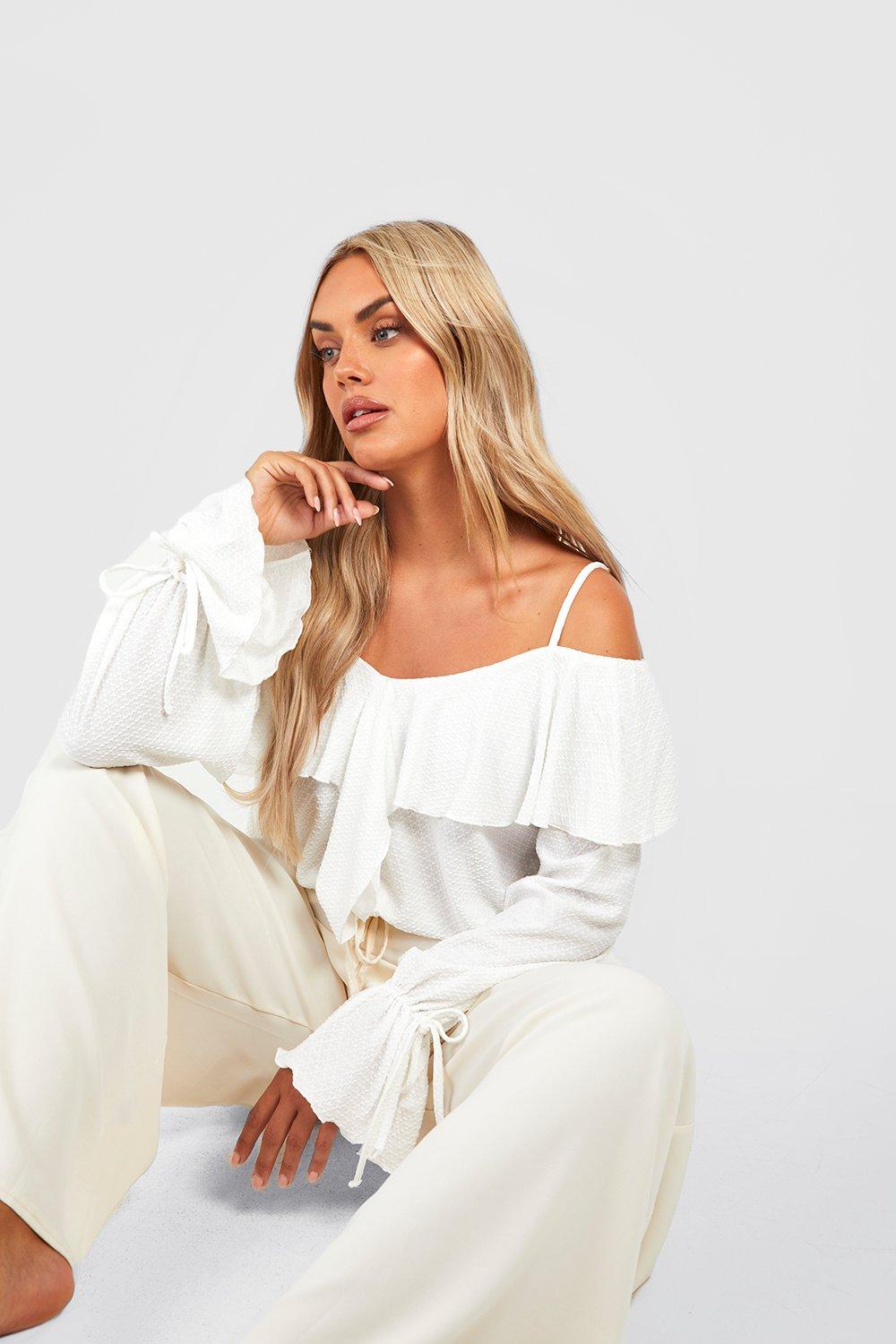 Boohoo cold shoulder clearance tops