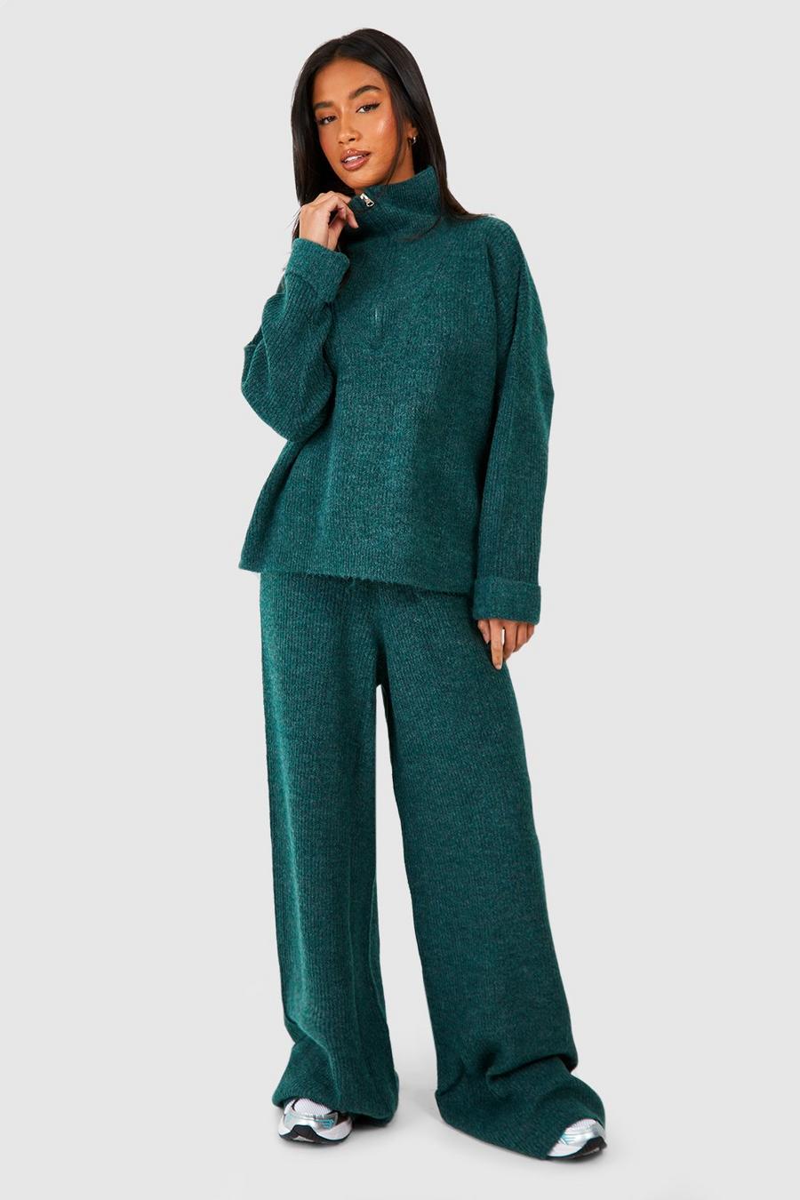 Bottle Petite Half Zip Funnel Neck And Wide Leg Trouser Knitted Set image number 1