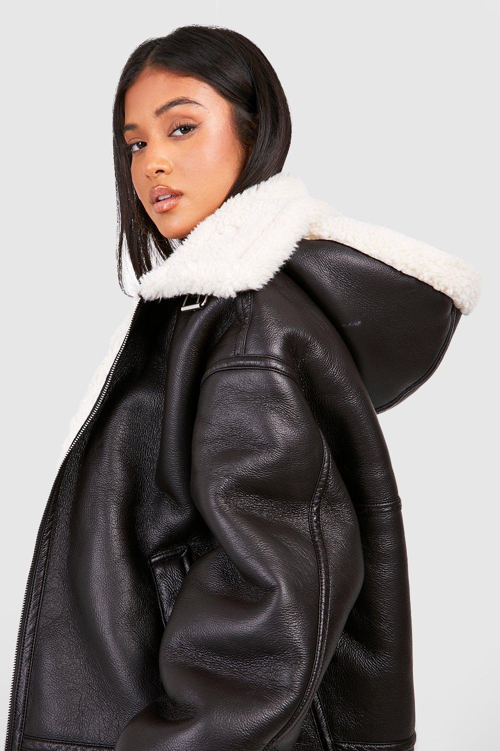 Petite Faux Shearling Motorcycle Jacket