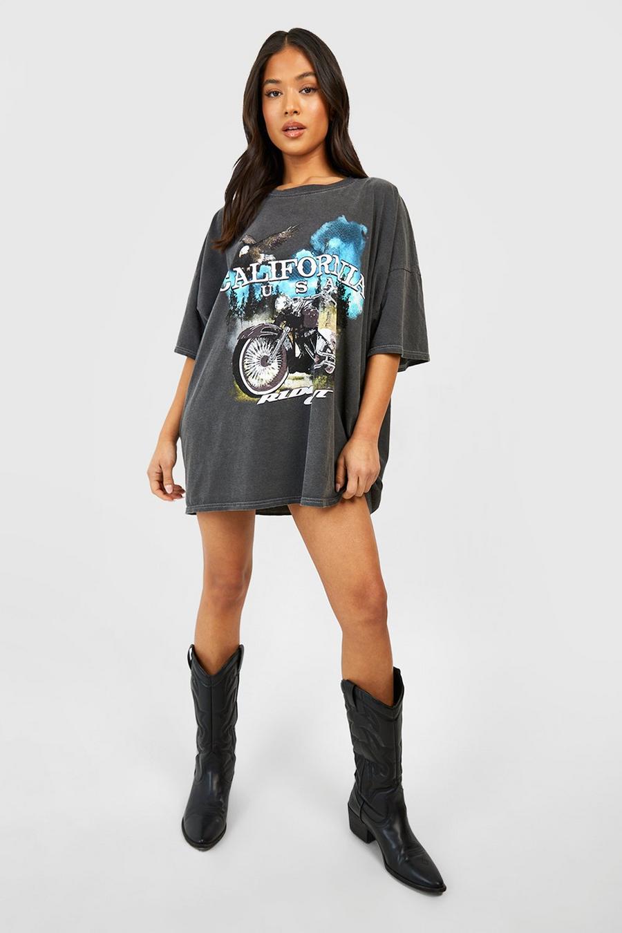 Petite T-Shirt-Kleid mit California Motorcycle-Print, Charcoal grey