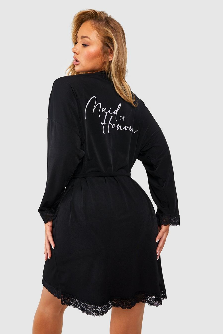 Black Maid Of Honour Lace Trim Jersey Robe image number 1