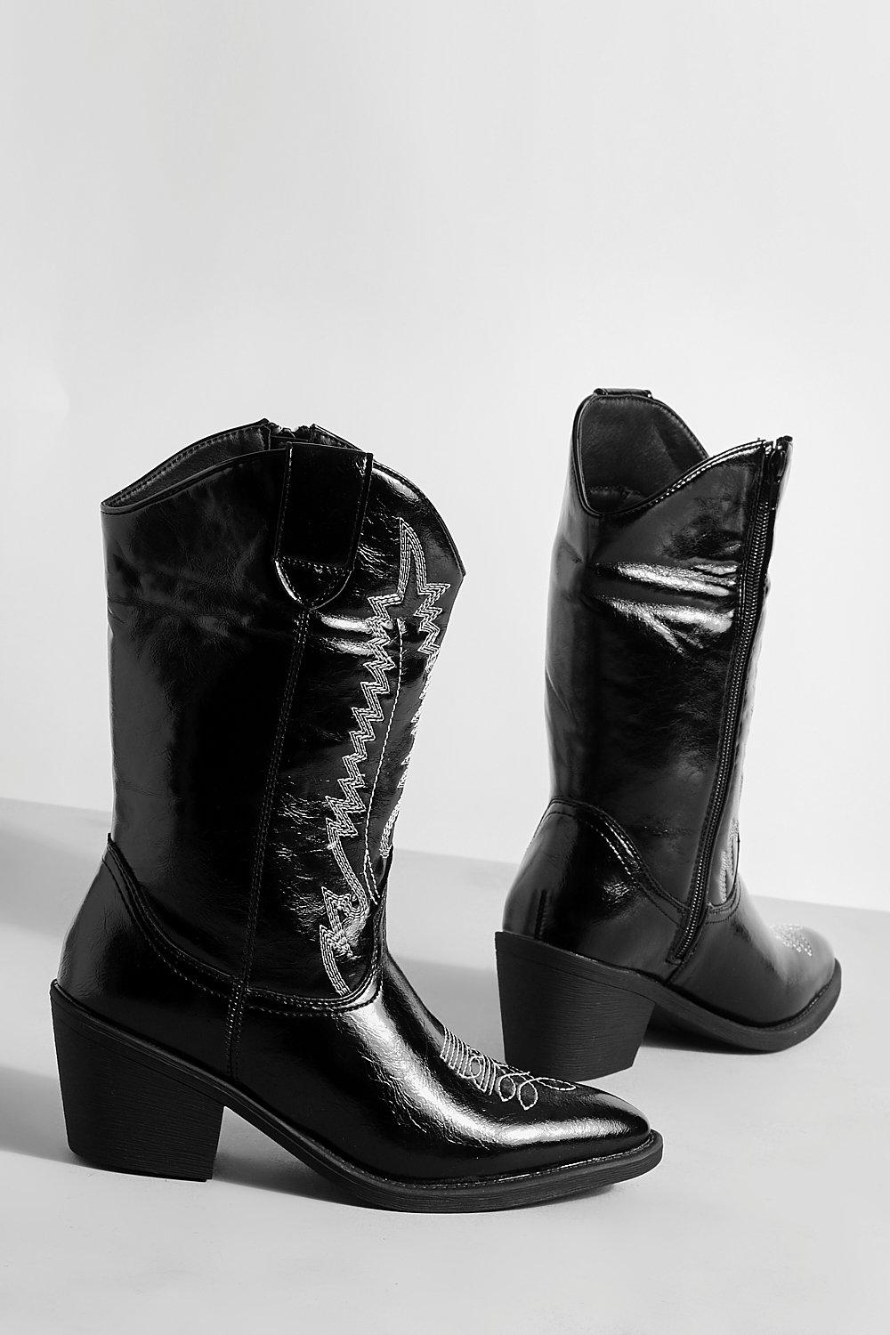 Black patent leather cowboy boots best sale