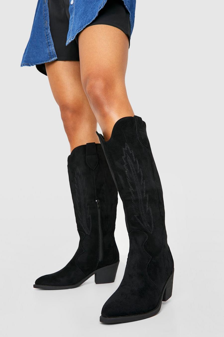 Black Contrast Stitch Western Cowboy Boots