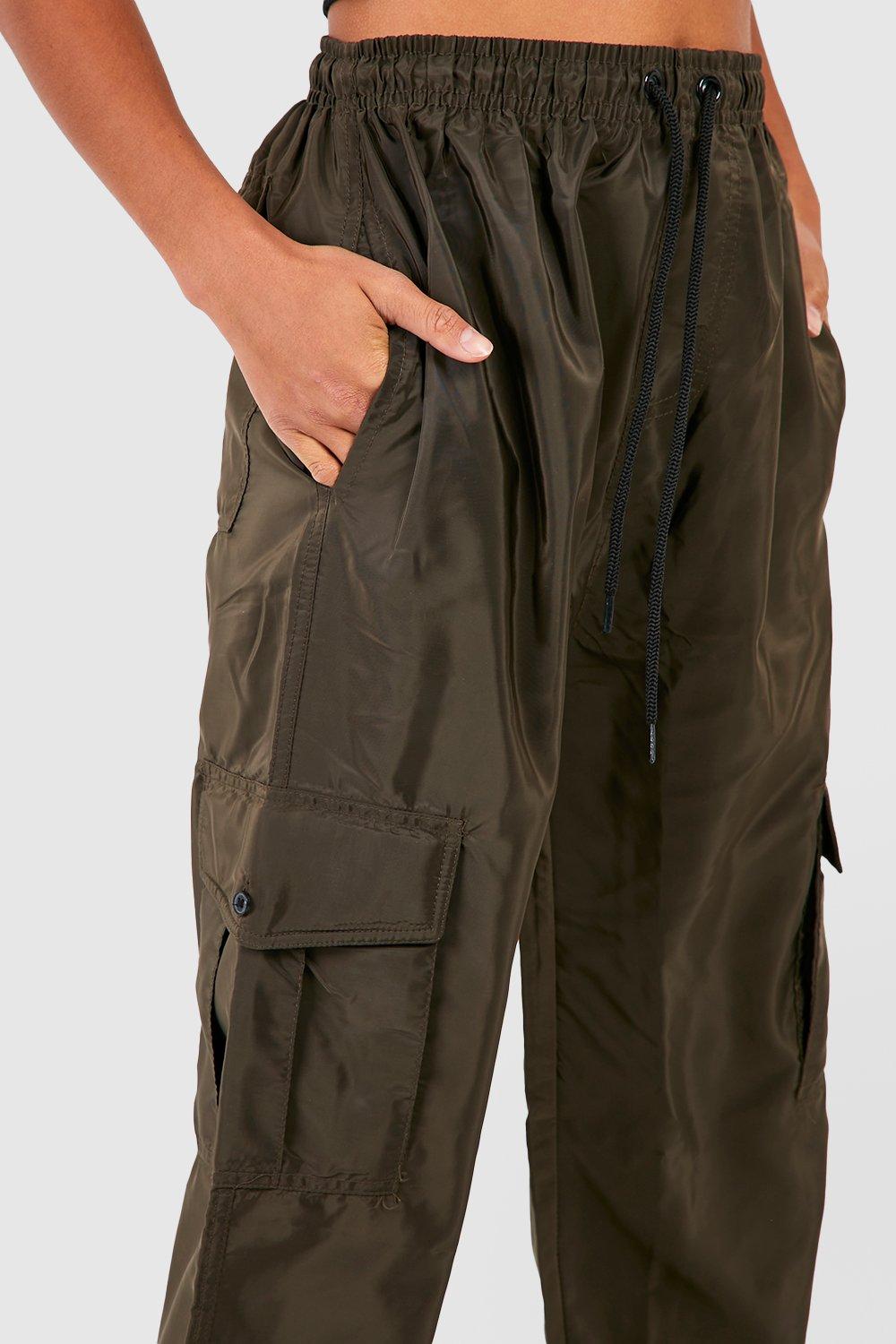 Petite Straight Leg Parachute Shell Cargo Joggers boohoo IE