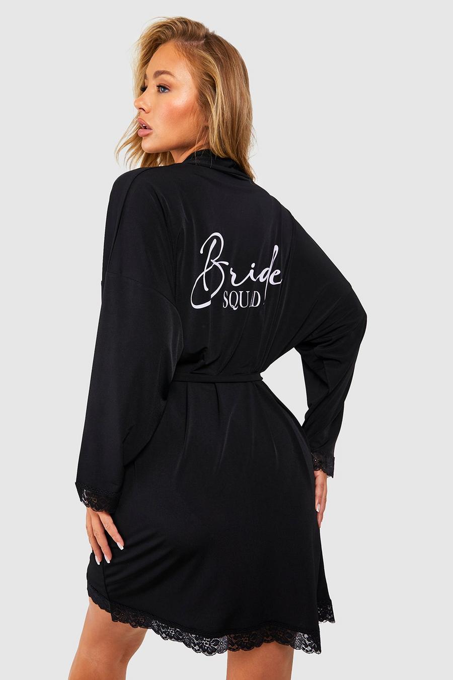 Black Bride Squad Lace Trim Jersey Knit Robe image number 1