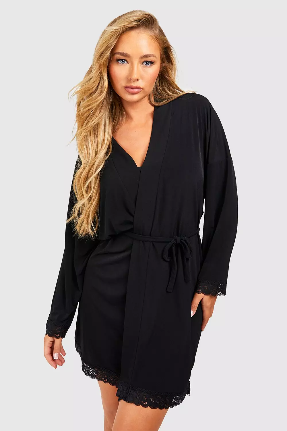 Bride Squad Lace Trim Jersey Robe