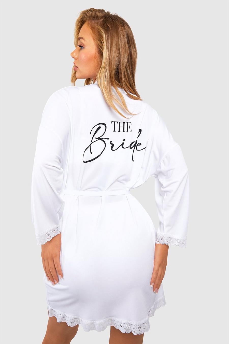 White The Bride Lace Trim Jersey Knit Robe image number 1