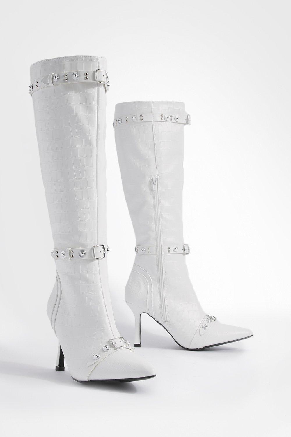 White croc knee online high boots