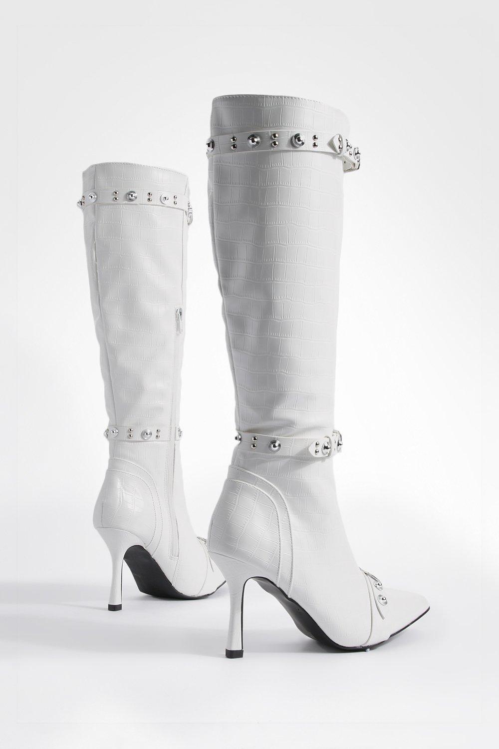 White croc knee online high boots