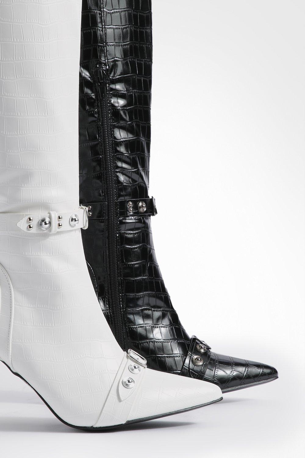 Studded knee outlet boots