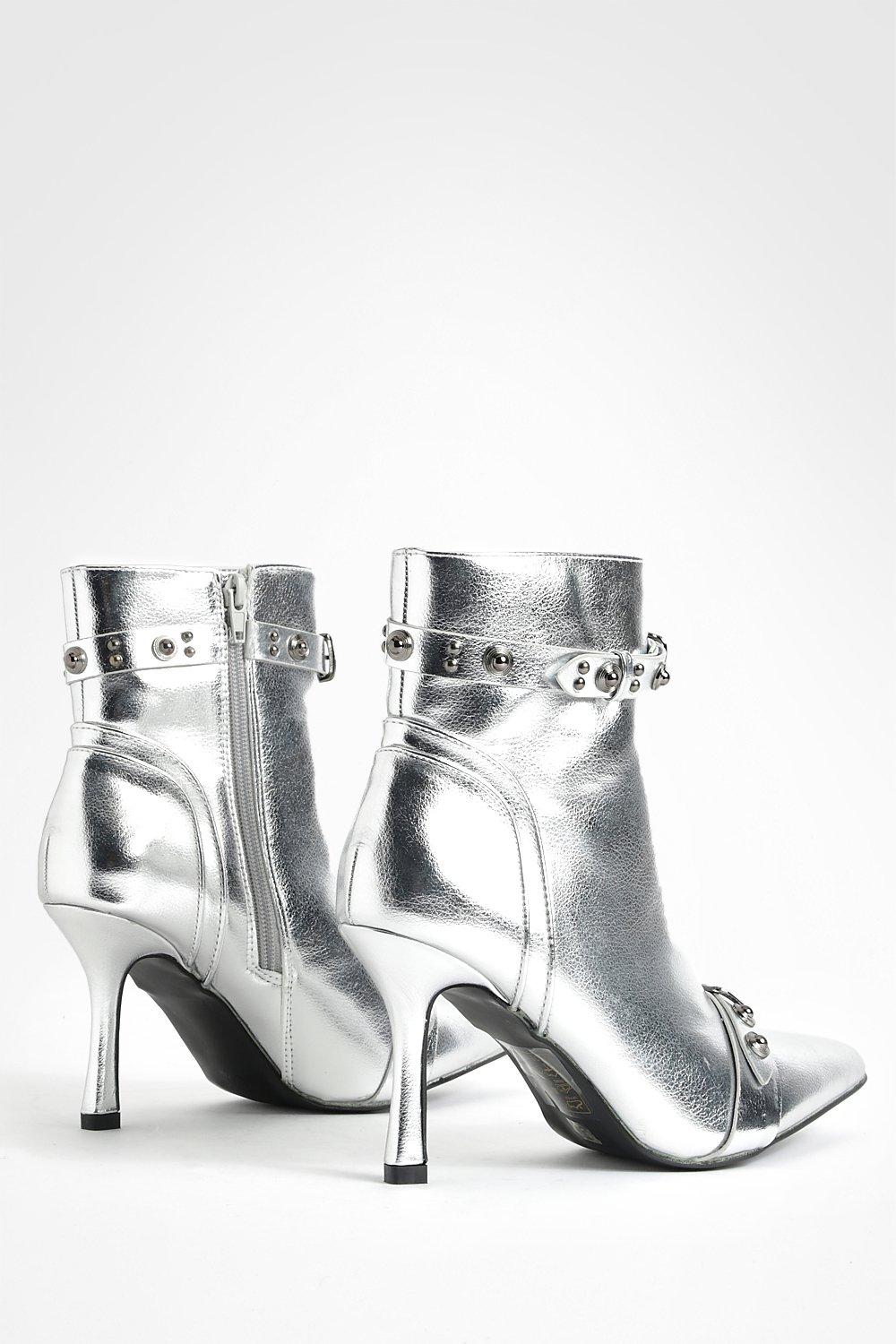 Metallic Studded Ankle Boots boohoo