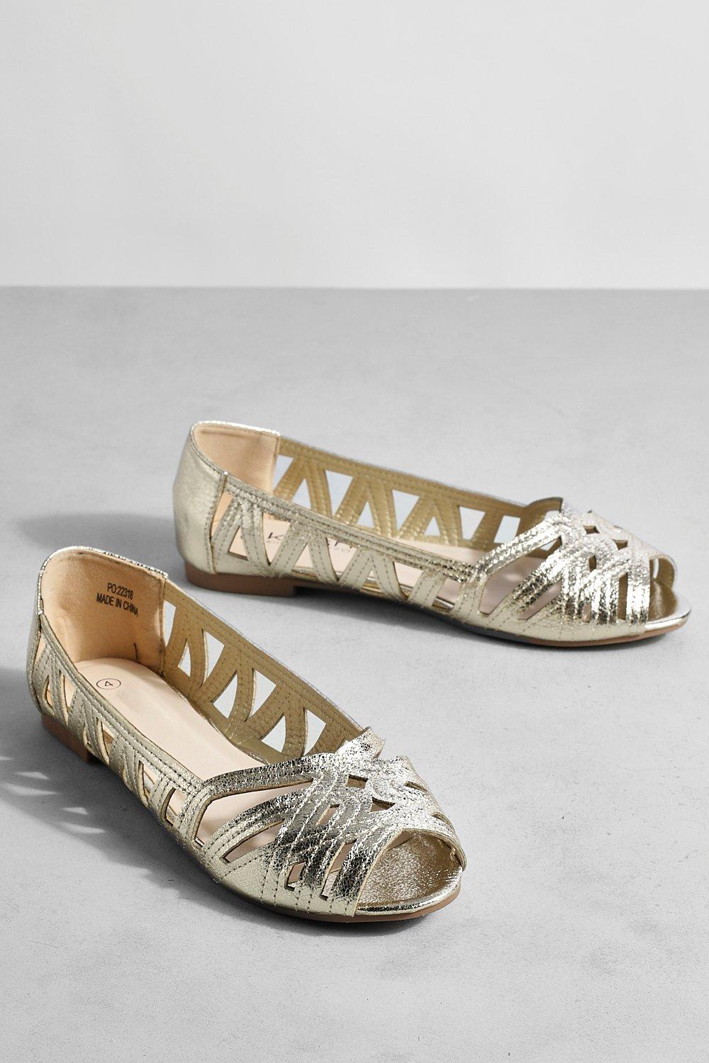 Wide Fit Metallic Woven Ballet Flats boohoo