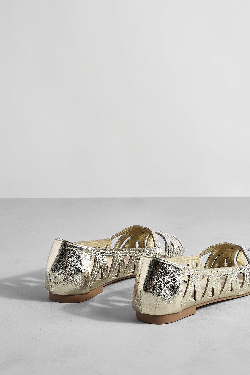 Gold metallic flat outlet shoes