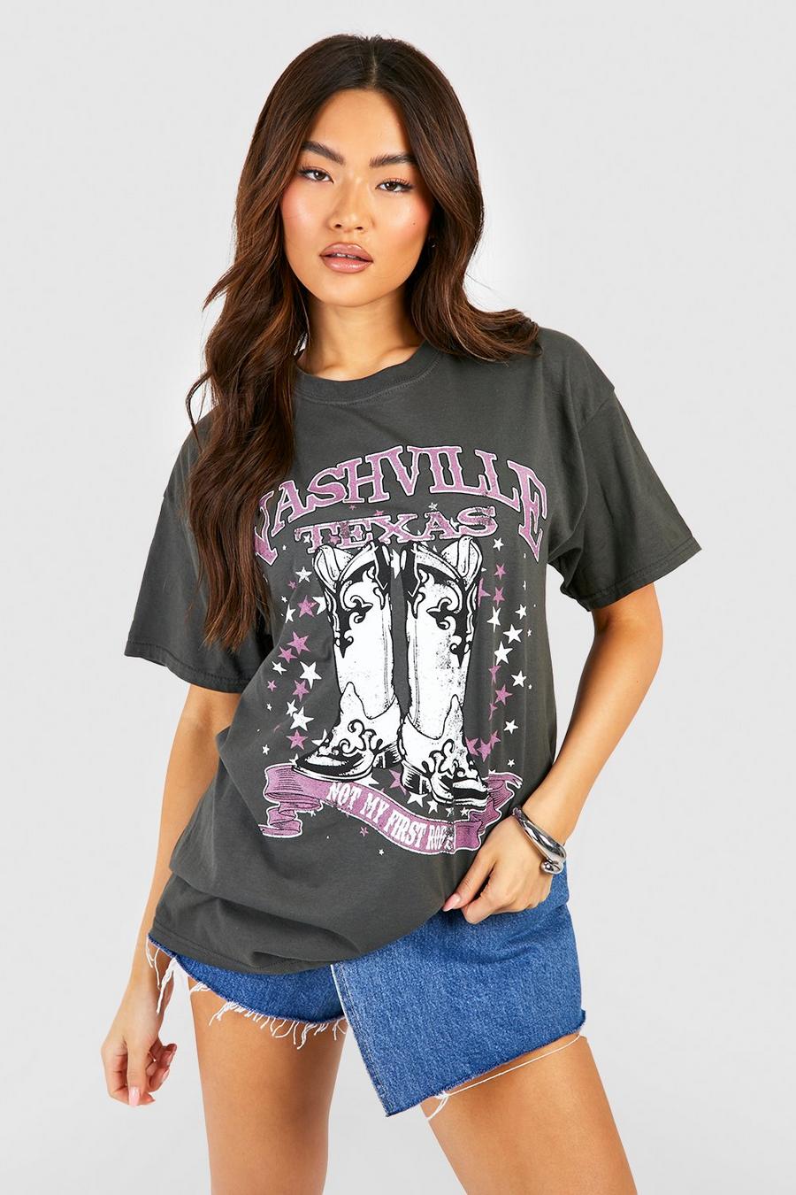 Charcoal Nashville Cowboy Boot Printed Oversized T-shirt  image number 1