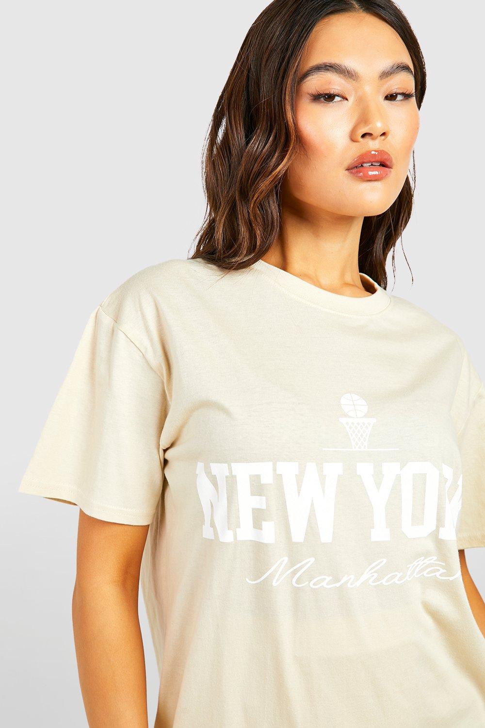 boohoo Tall New York Print Oversized T-Shirt - White - Size M