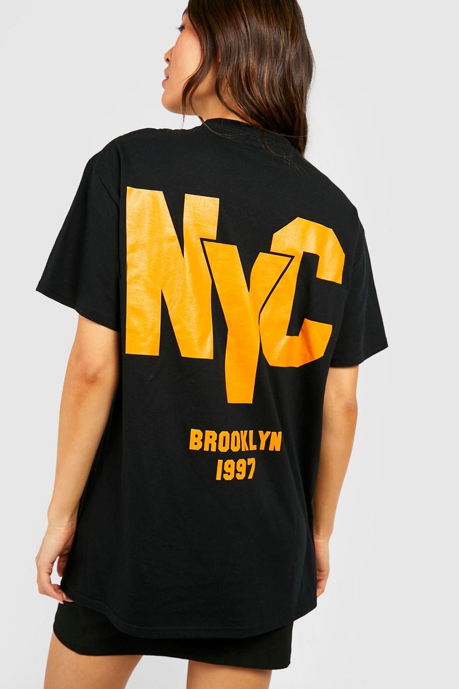 T-shirt oversize con stampa NYC sul retro, Black