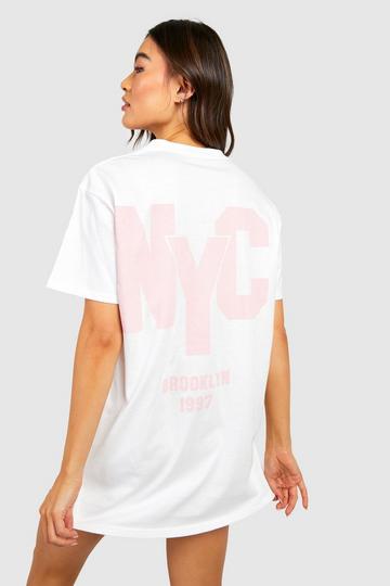 White Nyc Back Printed Oversized T-shirt