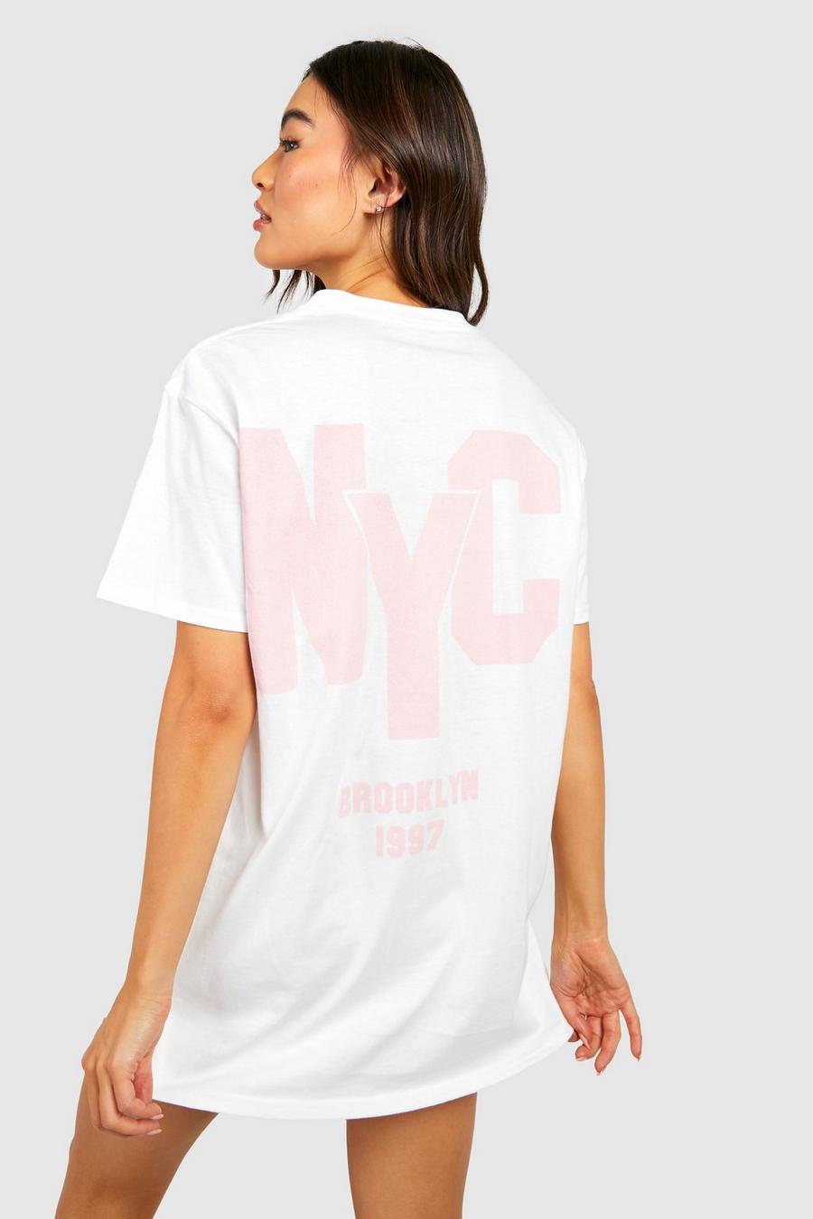White Oversized NYC T-Shirt Met Rugopdruk image number 1