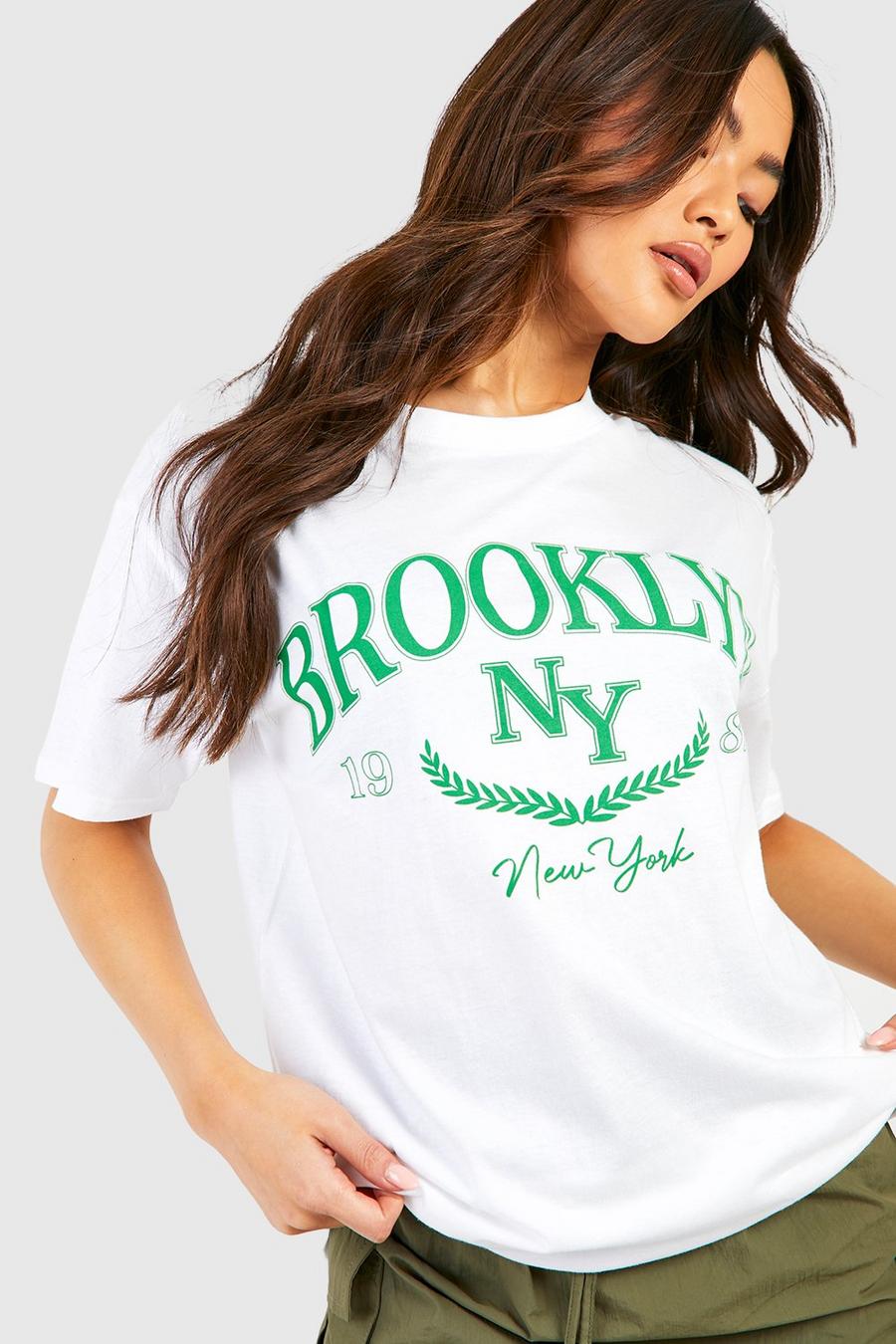 T-shirt oversize con stampa Brooklyn, White image number 1