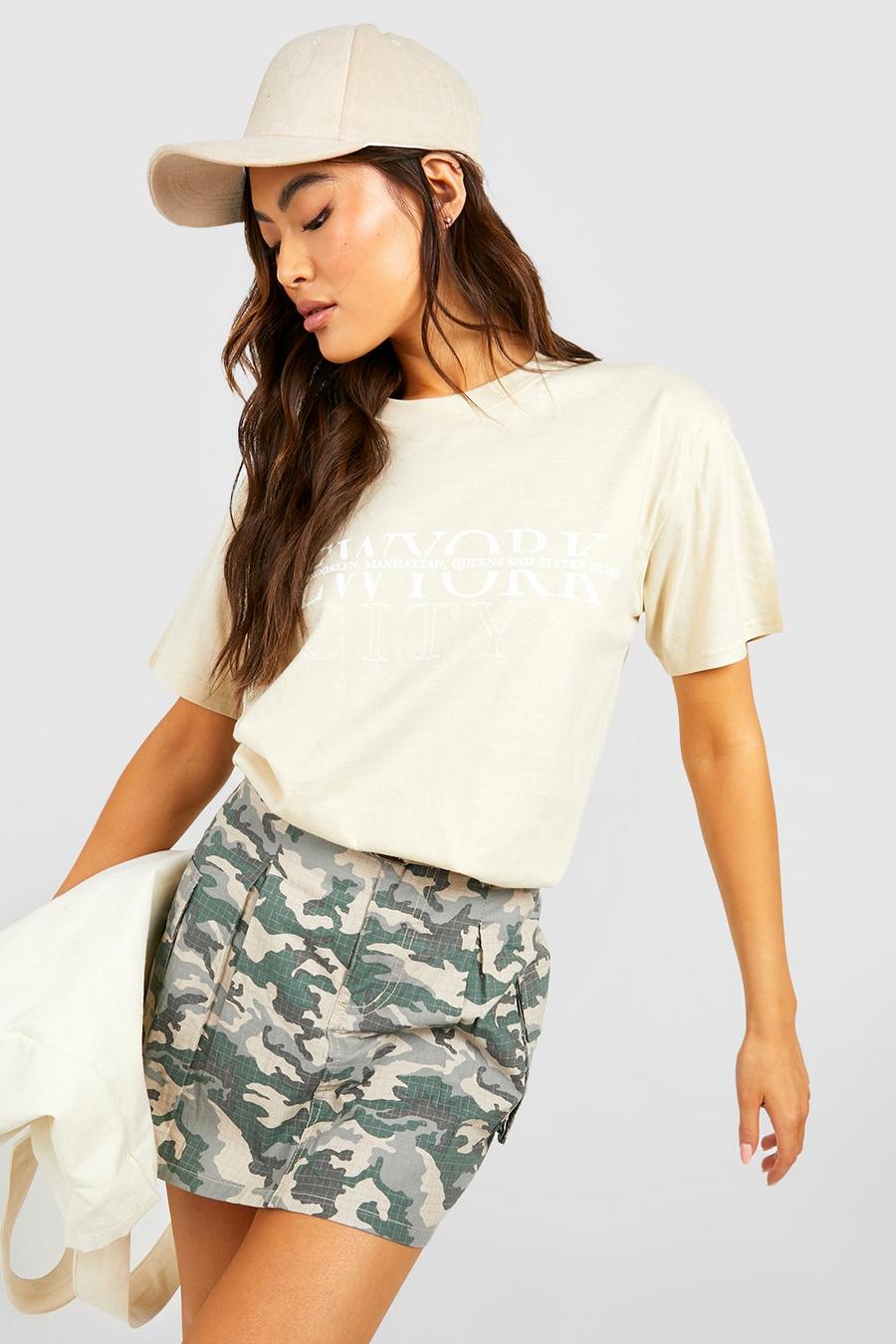 Oversize T-Shirt mit New York City Print, Sand beige