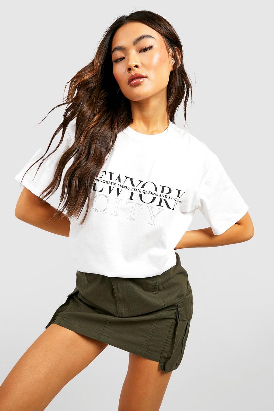White New York City Printed Oversized T-shirt  