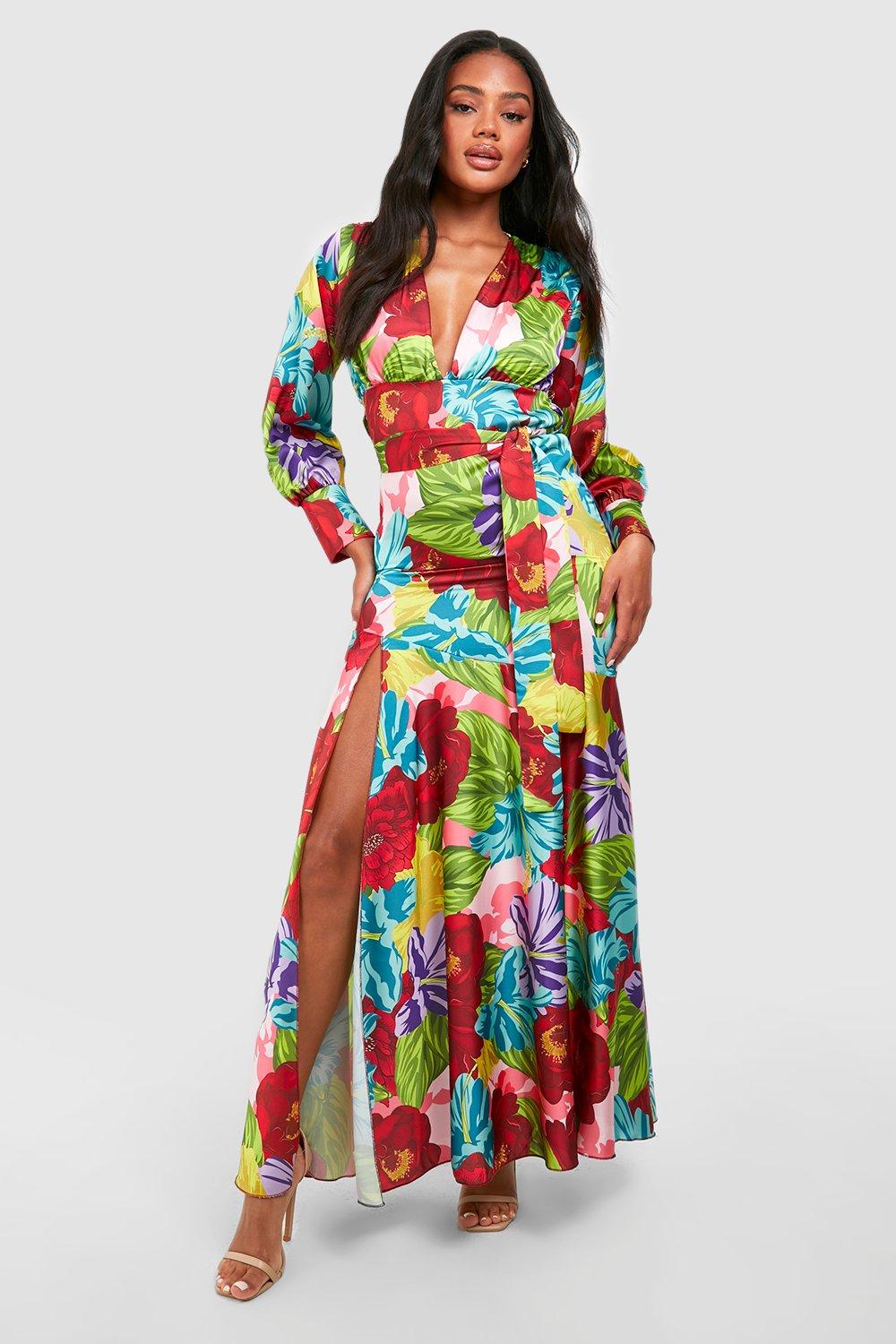 Long sleeve wrap maxi dress sales with split