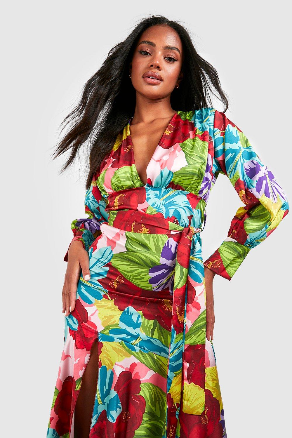 Long sleeve wrap maxi dress with split sale