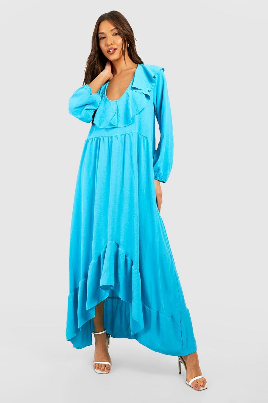 Turquoise Långklänning med volanger image number 1