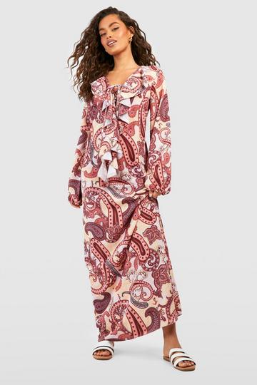 Printed Ruffle Maxi Dress terracotta