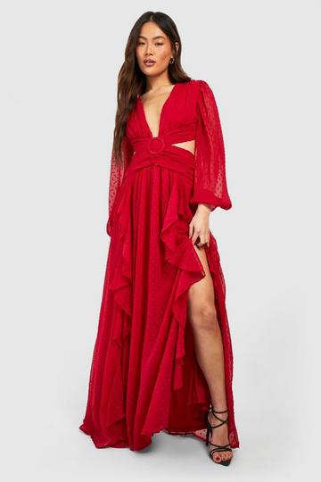 Dobby Chiffon Cut Out Maxi Dress berry