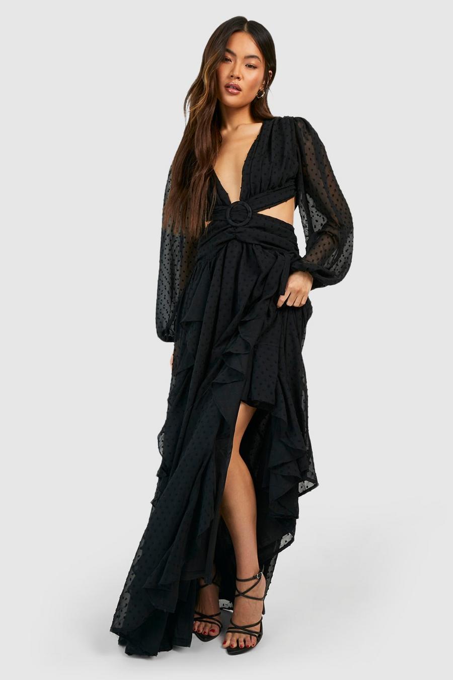 Chiffon-Maxikleid mit Cut-Out, Black image number 1