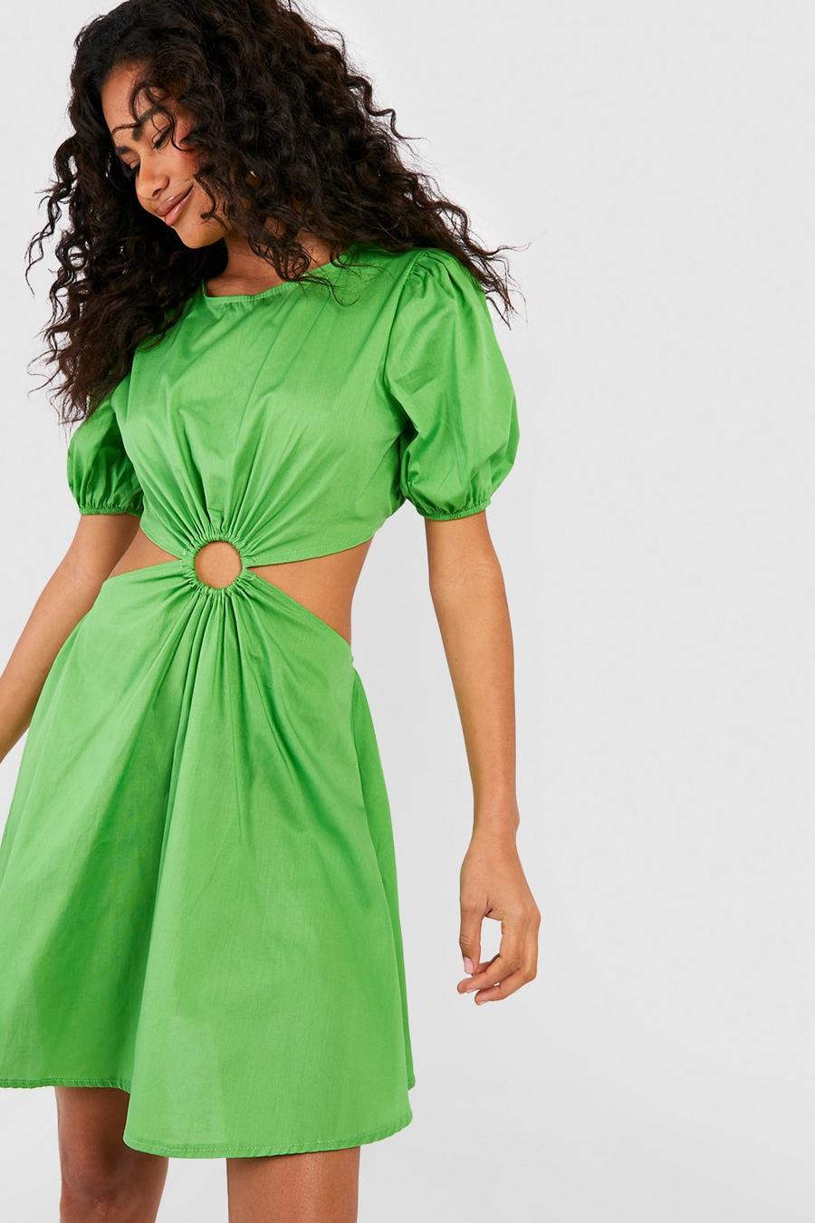 Bright green Cotton Cut Out Skater Dress image number 1