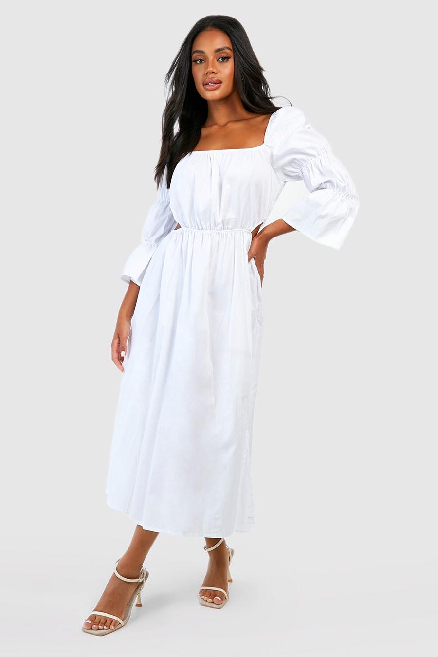 White Långklänning i bomullspoplin med cut-out