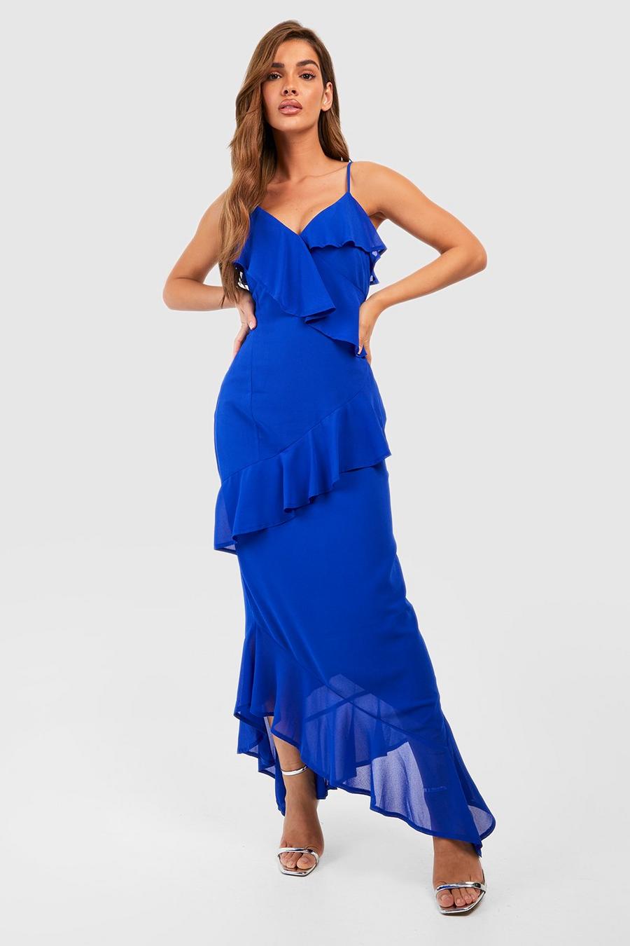 Cobalt blue Woven Ruffle Maxi Dress